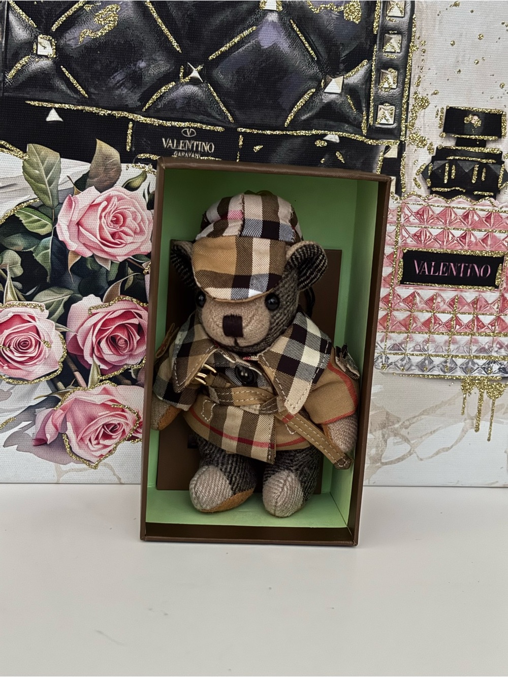 Burberry Tan Plaid Trench Coat Teddy Bear Charm